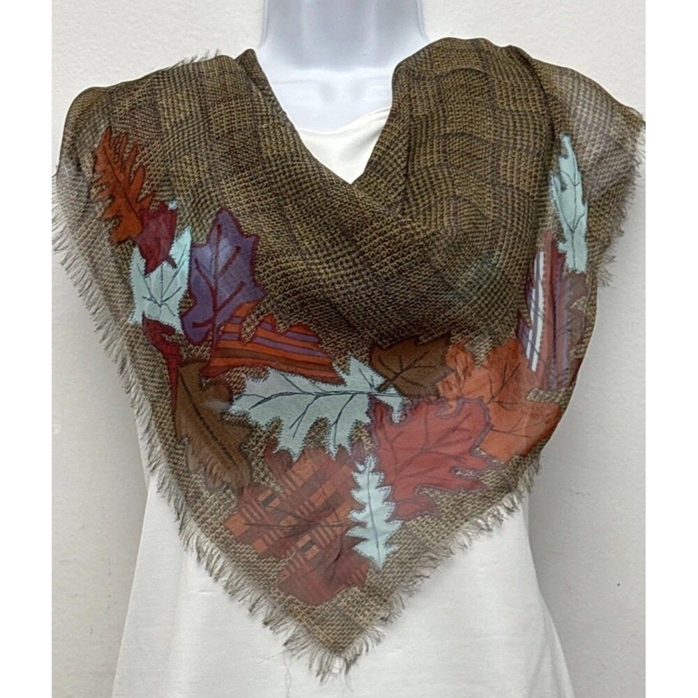 Vintage 24” Sheer Silk Blend Square Scarf, Houndstooth With Rustic Floral Design